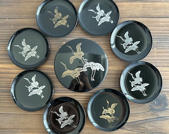 Japanese coaster set lacquered wood set of 8 in box Japan Airlines