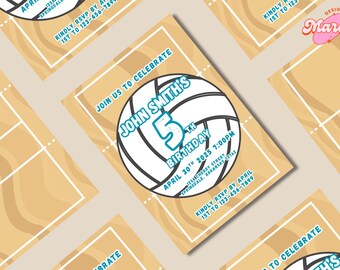 Modelo de convite de aniversário de vôlei - Download digital