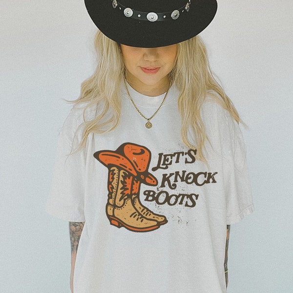 Let's Knock Boots Western Tshirt Dress Western Graphic Tee Nash Bash Shirt Nashville Girls Trip Country Concert Tee Getting Ready Shirts