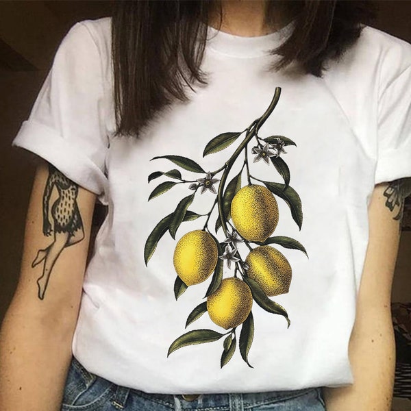 Lemon Shirt Lemon Print Botanical Shirt Cottagecore Clothing Garden Shirt Gardening Tshirts Gardener Shirt Aesthetic Shirt Lemon T Shirt