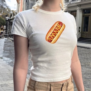 Hot Dog Baby Tee Food Baby Tee Baby Tee Y2K Y2K Baby Tee Hotdog Shirt Aesthetic Baby Tee Trendy Baby Tee Y2K Aesthetic 2000s Shirt