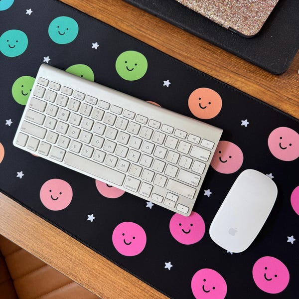 Happy Days Desk Mat, Large Smiling Circles Mouse Pad, Office Workspace Accessory