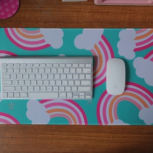 Rainbow desk pad, large mouse pad, office workspace, desk mat, computer accessories
