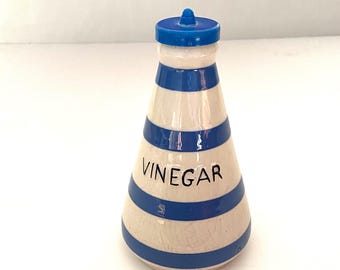 Vintage retro blue white STAFFORDSHIRE CHEF WARE vinegar bottle jar
