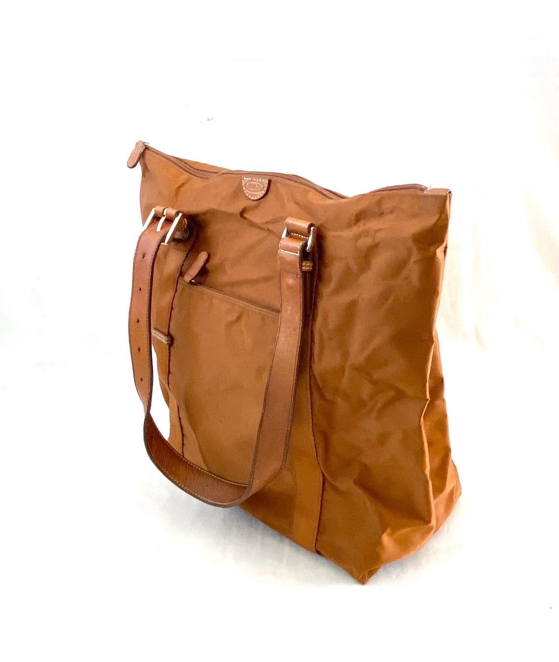 Vintage womens tan nylon leather BRIC’s Tote shoulder bag, foto 4 di 5