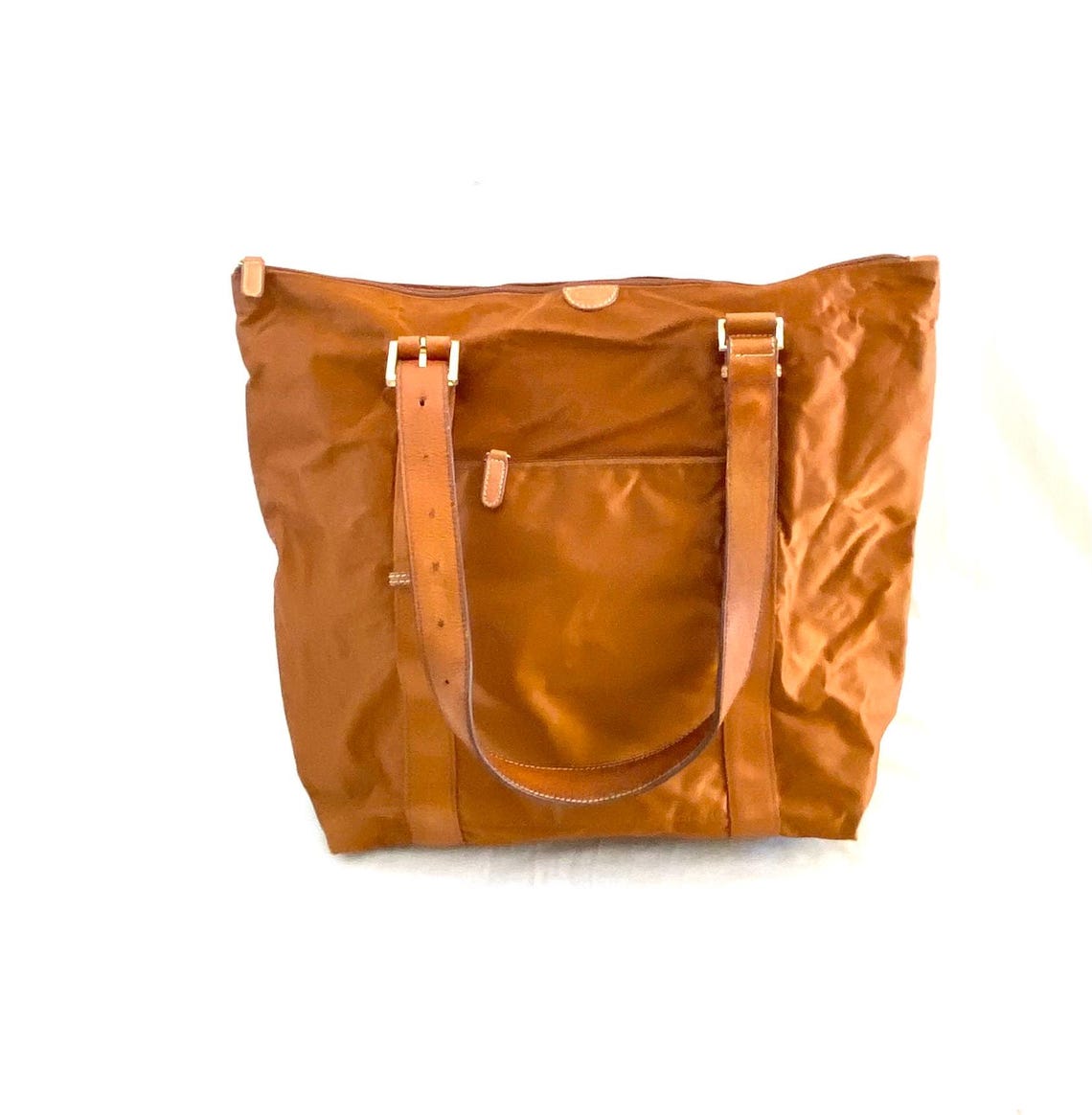 Vintage womens tan nylon leather BRIC’s Tote shoulder bag, foto 3 di 5