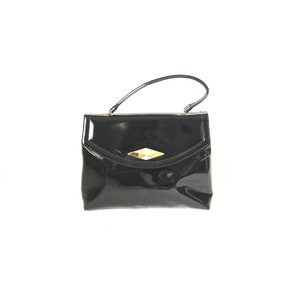Vintage retro mujer negro charol corona bolso LEWIS.