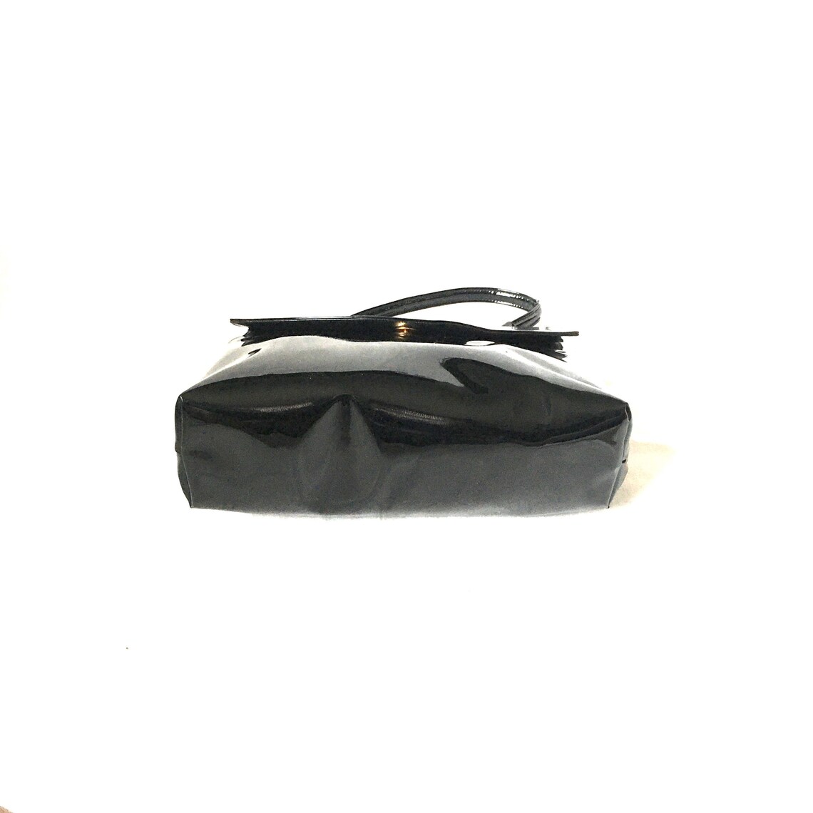 Vintage retro womens black patent leather crown LEWIS handbag bag., foto 4 di 5