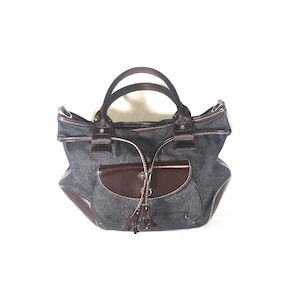 Vintage retro mujer de piel vaquera azul LANCEL bolso de diseñador bolso de hombro