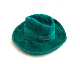 vintage green 60s LE WITE faux fur fedora hat size 21” diameter