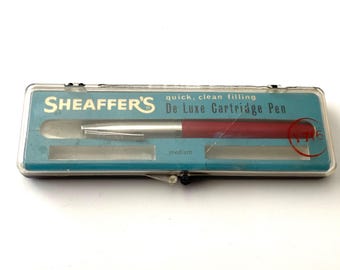 Pluma estilográfica vintage SHEAFFER Deluxe con cartucho en plata roja