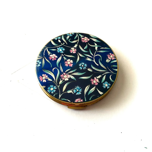 vintage grand bleu floral STRATTON boîtier compact vintage rétro