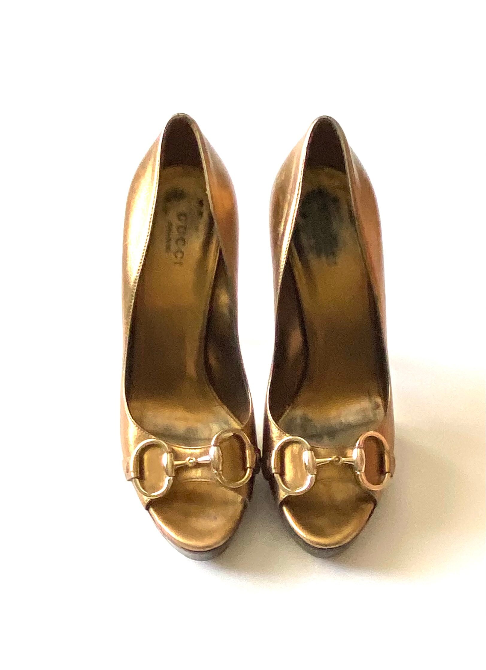 Womens Gold GUCCI Horsebit Court Heel Shoes Size Eu 35 C UK 2 Etsy