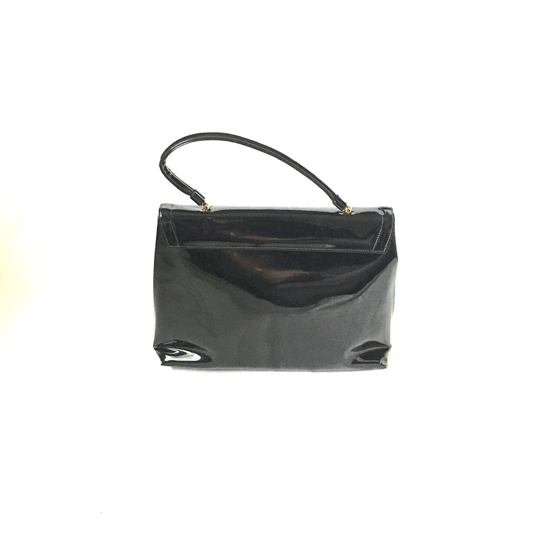 Vintage retro womens black patent leather crown LEWIS handbag bag., foto 3 di 5