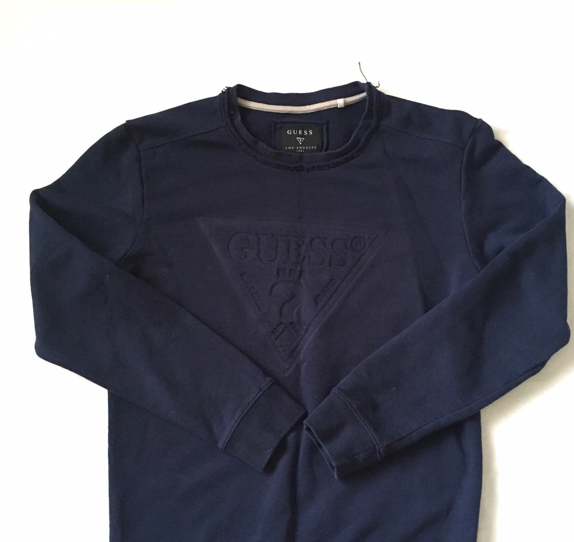 Mens Navy Blue GUESS Vintage Retro Jumper Sweater Top LARGE L Etsy UK