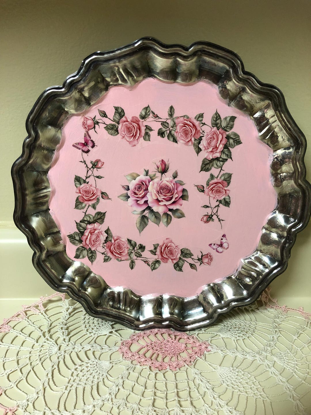 Vintage Rose Tray Decor, Vintage Decorative Tray, Shabby Chic Tray ...