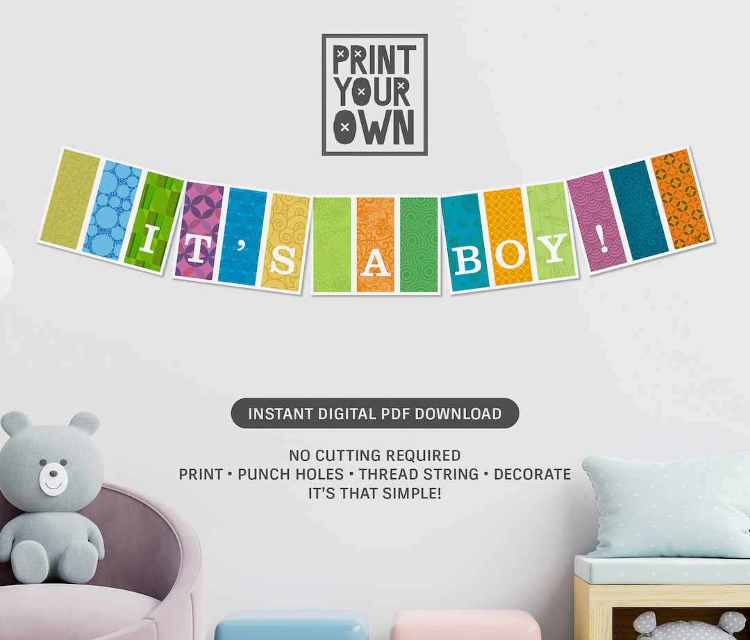 It's a Boy * Multi-color Printable Banner/bunting * Instant Download - Etsy