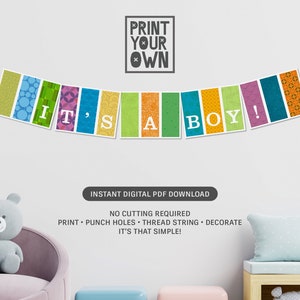 It&#39;s a Boy * Multi-Color Printable Banner/Bunting * Instant Download