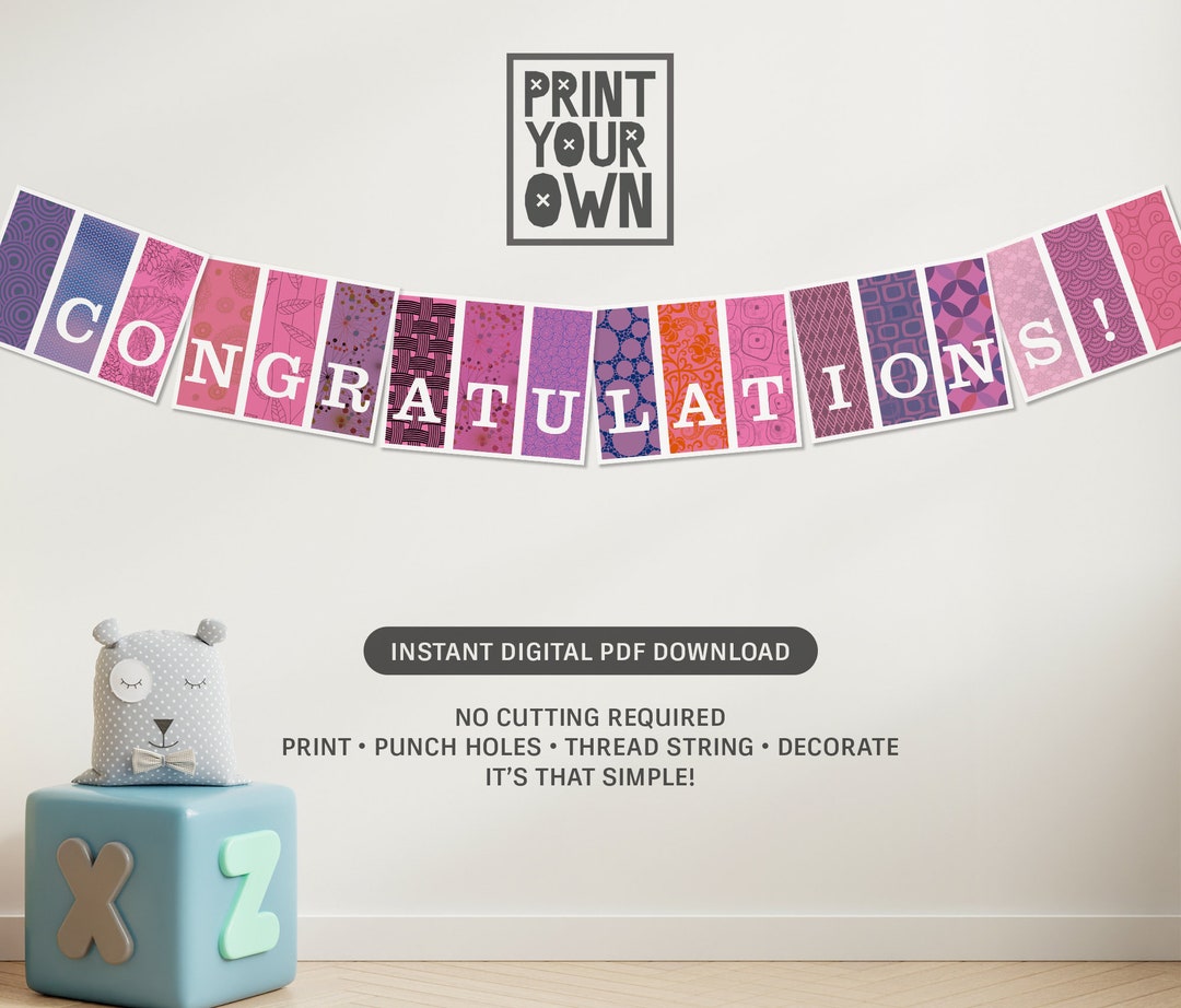 Congratulations * Pink Printable Banner/bunting * Instant Download - Etsy