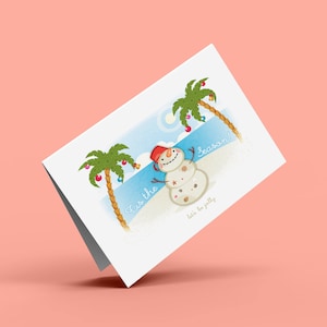 Holiday Christmas Card * Sandy Snowman (Beach Theme) Blank Inside Card * Digital Download