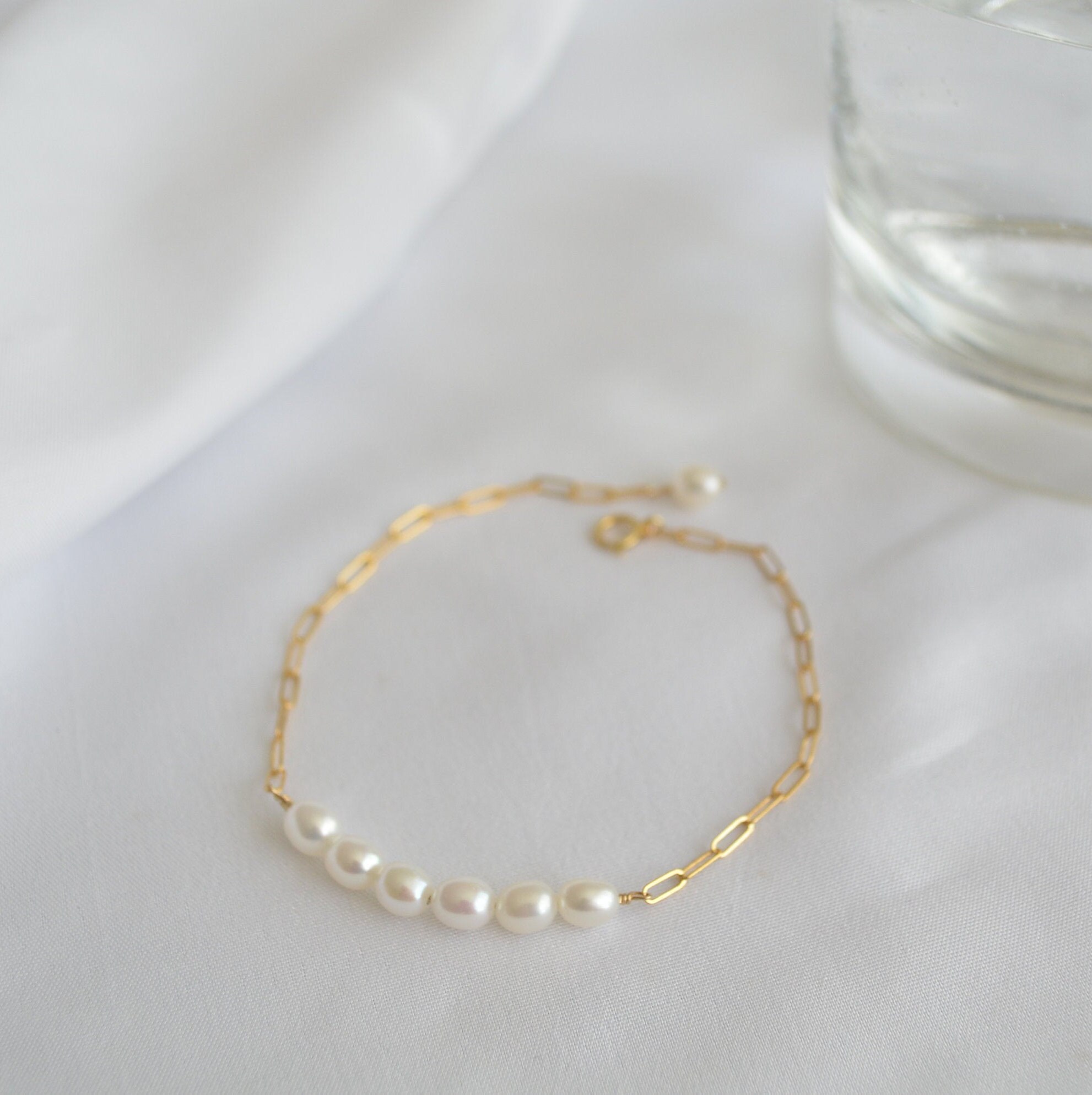 Tiny Pearl Chain Bracelet14k Gold Filledpaper Clip Chain - Etsy UK