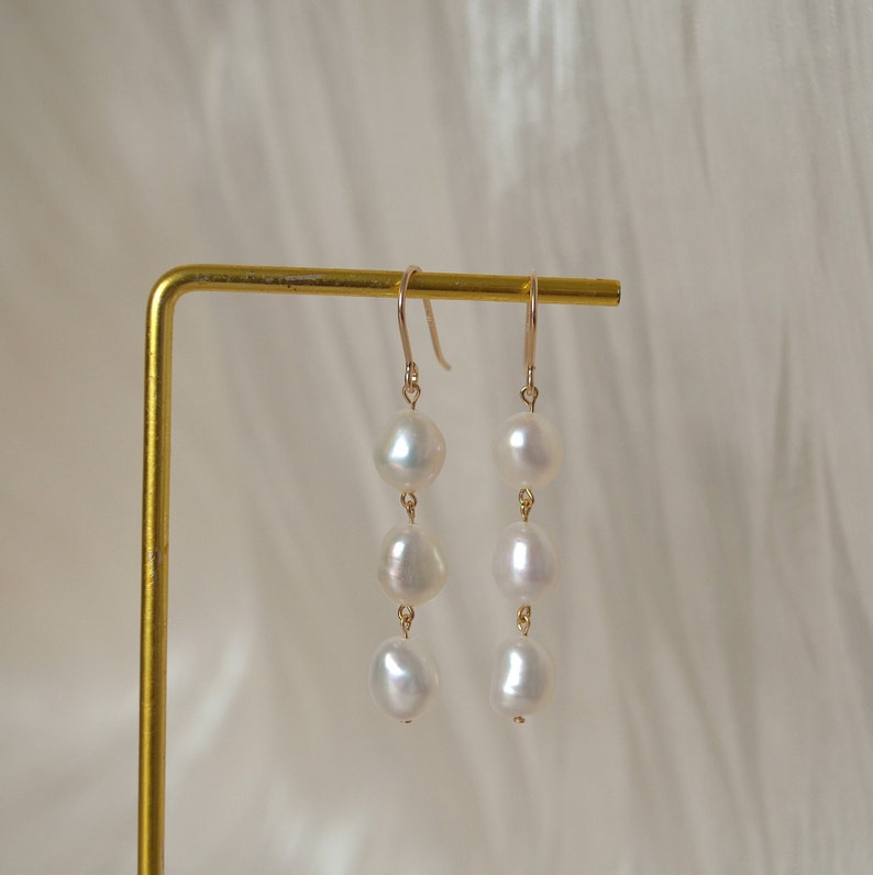 Baroque pearl earrings,Pearl earrings, freshwater pearl earrings, minimalist earring,14k gold filled earrings, image 1