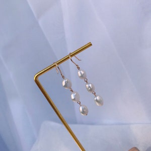 Baroque pearl earrings,Pearl earrings, freshwater pearl earrings, minimalist earring,14k gold filled earrings, image 4