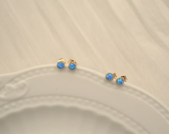 Small Blue Opal Stud Earrings in 14k Gold filled, Dainty earrings, Minimal earrings, gift for her