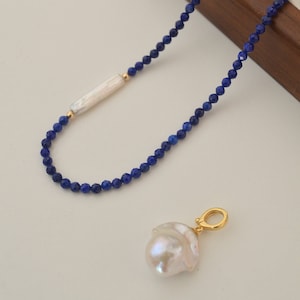 Lapis Lazuli and Pearl Chocker, Lapis Lazuli necklace, Pearl Necklace, Dainty Chocker, gift for her, summer chocker, Pendant Necklace
