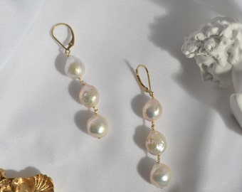 Candice- Pendientes de perlas Kasumi, Pendientes de perlas barrocas, Pendientes de perlas metálicas, Perlas barrocas grandes