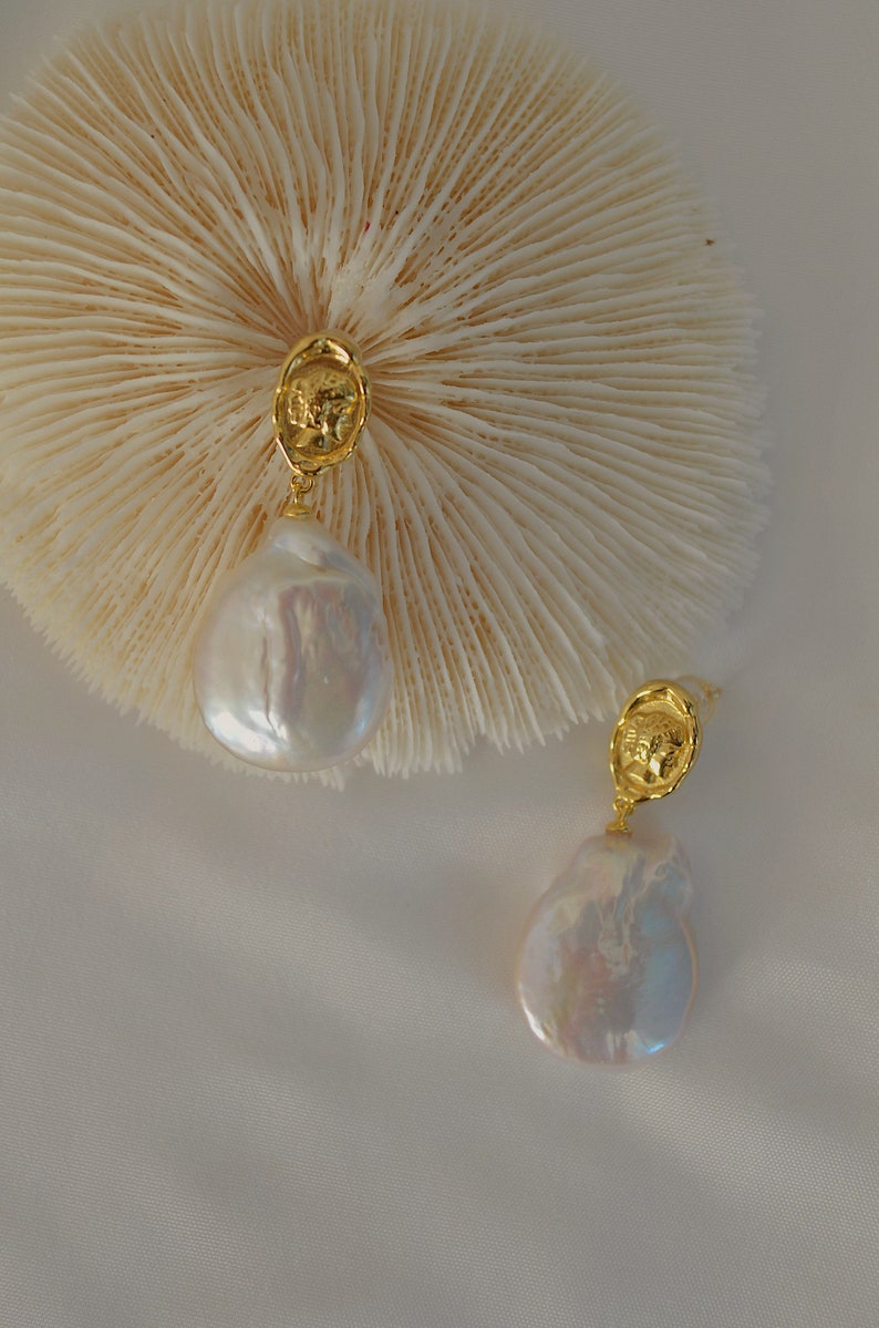 Large Baroque Gold Vermeil Dangle Earrings, Drop earrings, Handmade, chic earrings, gold vermeil, sterling silver baroque pearl image 8