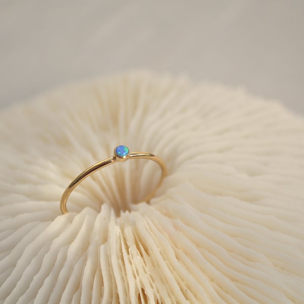 Blue Opal Ring in 14k Gold Filled,Stacking Ring, Zircon Ring, Dainty Thin Gold Stackable Ring, Gold Solitaire Ring