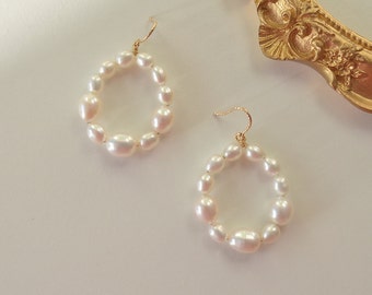 Sylvie-Baroque Pearl Earring, Pearl Drop Earrings, 14k Gold Filled, Statement Earrings, Pearl Hoops Earrings, Dangle Earrings