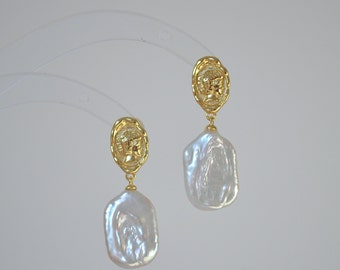 Gold Vermeil Freshwater Pearl Earrings, Statement Earrings, Pearl Drop Earrings