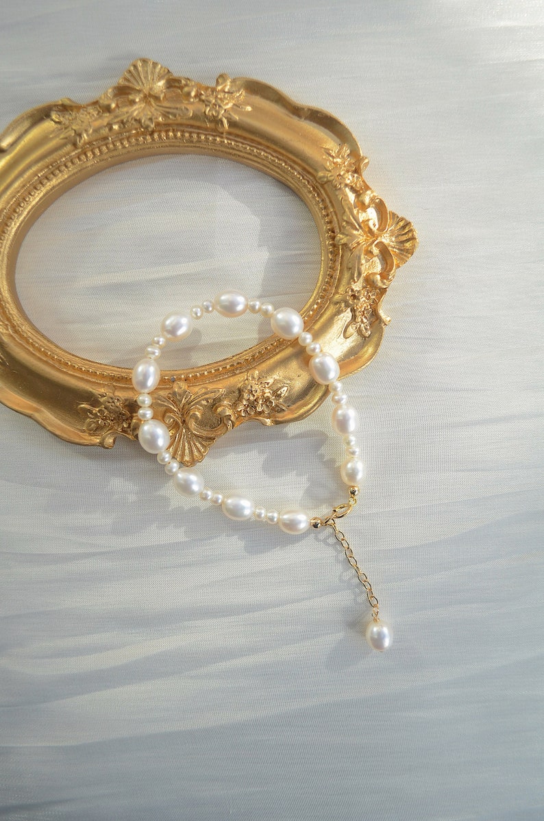 Leah-Rice Pearl Bracelet, Statement Bracelet, Gift for her, Elegant Bracelet image 1