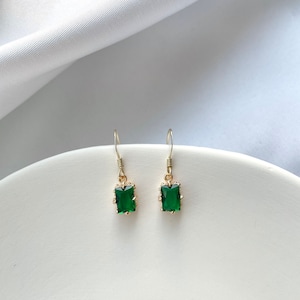 Zircon Earrings, Emerald green earrings, dainty earrings, 14dearrings, everyday wear, gift for her, birthstone earrings