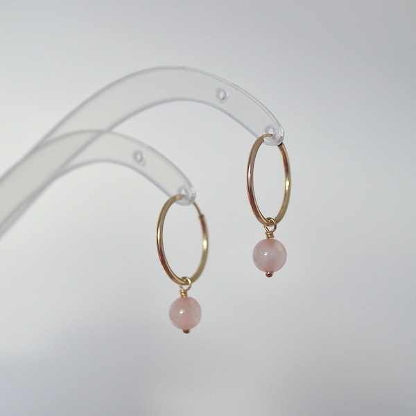 Rose Quartz earrings, Hoop Earrings, Gemstone Earrings, everyday wear, gift for her, minimalist earrings, 14k gold filled, simple earrings,