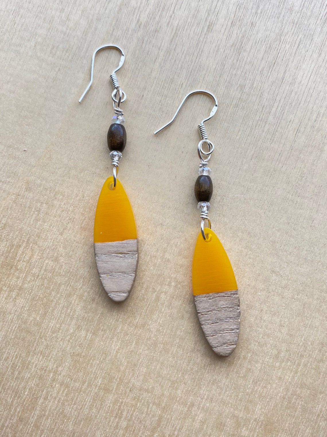 Bright Yellow Earrings Sterling Silver Walnut Wood & Etsy