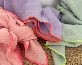 Pastell-Neon Musselintuch, XXL DreiecksTuch, Musselinschal, Halstuch, Double Gauze
