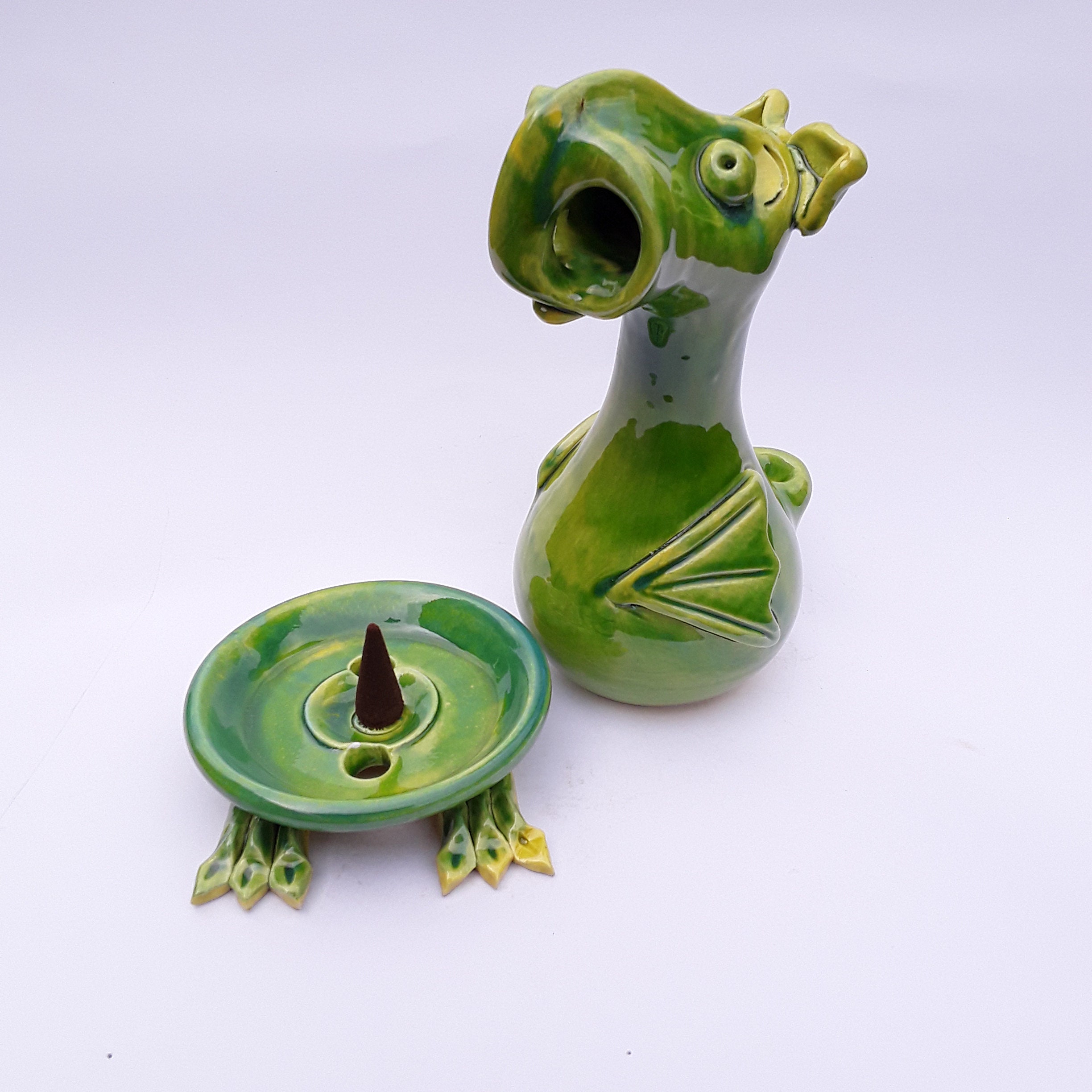 Dragon Incense Burner Ceramic Handmade Green or Dark Red Etsy