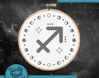 Sagittarius Zodiac Sign blackwork embroidery pattern