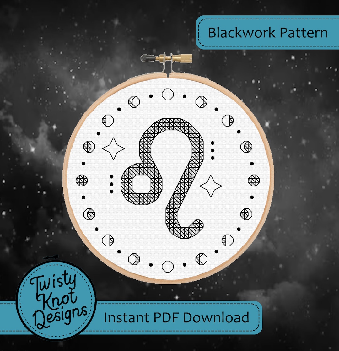 Leo Zodiac Sign Blackwork Embroidery Pattern - Etsy
