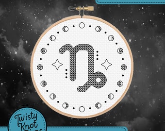 Capricorn Zodiac Sign blackwork embroidery pattern