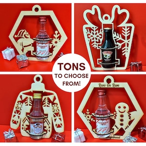 2024 Christmas Ornament for Mini Liquor Bottles | Funny Shooter Holder | Wood Alcohol Nip Holiday Gift | Secret Santa & White Elephant Ideas