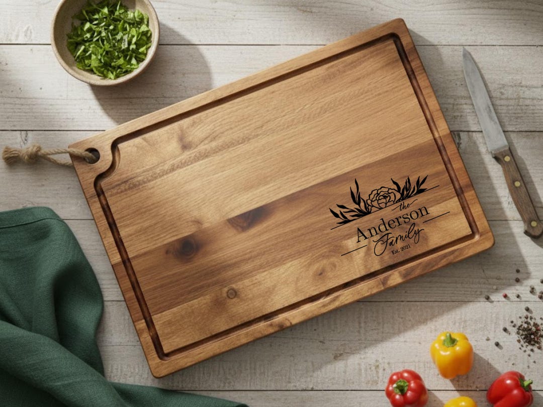 Elegant Floral Engraved Cutting Board | Custom Acacia Wedding Gift ...