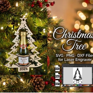 Christmas Tree Ornament SVG Shooter Liquor  Shot Bottle Holder Shot Bottle Ornament, Funny Alcohol Gift- Mini Nip SVG PNG dxf for Laser Cut