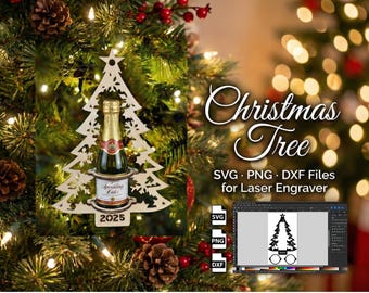 Christmas Tree Ornament SVG Shooter Liquor  Shot Bottle Holder Shot Bottle Ornament, Funny Alcohol Gift- Mini Nip SVG PNG dxf for Laser Cut