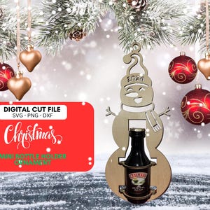 File digitale di ornamenti natalizi con pupazzo di neve tagliato al laser / Mini portabottiglie di liquore SVG / File di decorazioni natalizie per bicchierini di alcol