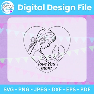 Mutter und Kind SVG, Love You Mom Minimalist Line Art, SVG für T-Shirts Tassen Karten, herzliches Muttertagsgeschenkdekor