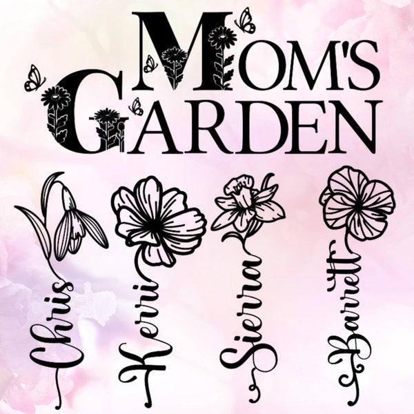 Mothers Day SVG Bundle Personalized Birth Flowers - 12 Months PLUS Titles | Digital Download | Split flower with name | Split Monogram